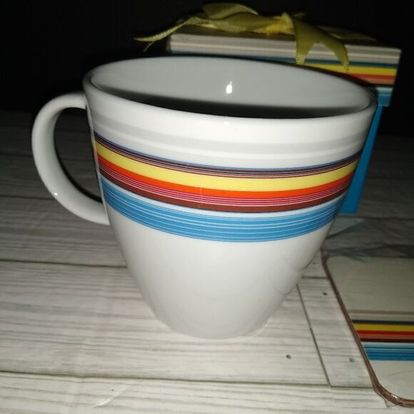 Bed Bath and Beyond Rainbow Striped Coffee Tea Mug Cup in Gift Box - Picture 5 of 9